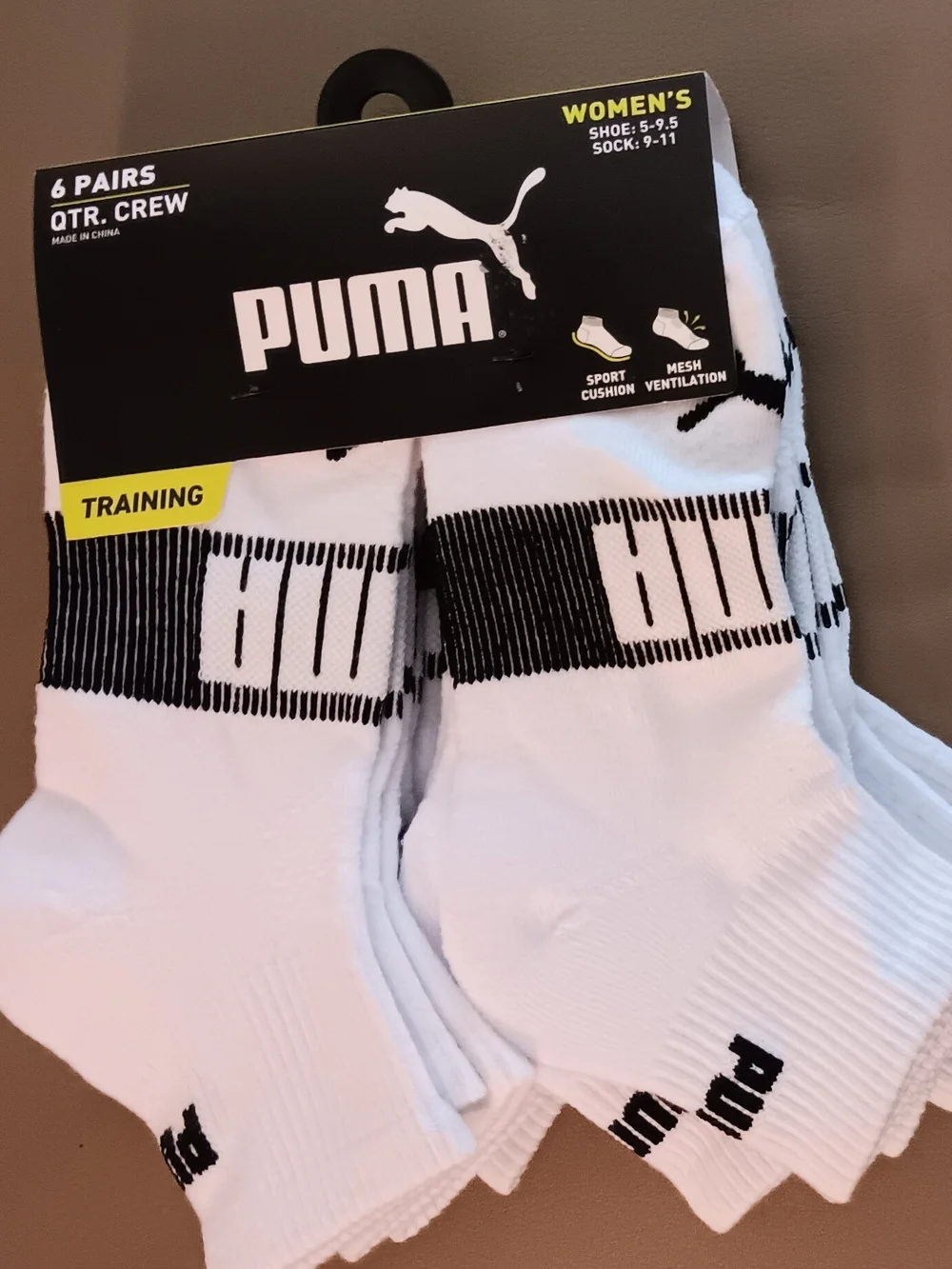 Puma Women's White & Black Training Quarter Socks - 6 Pack